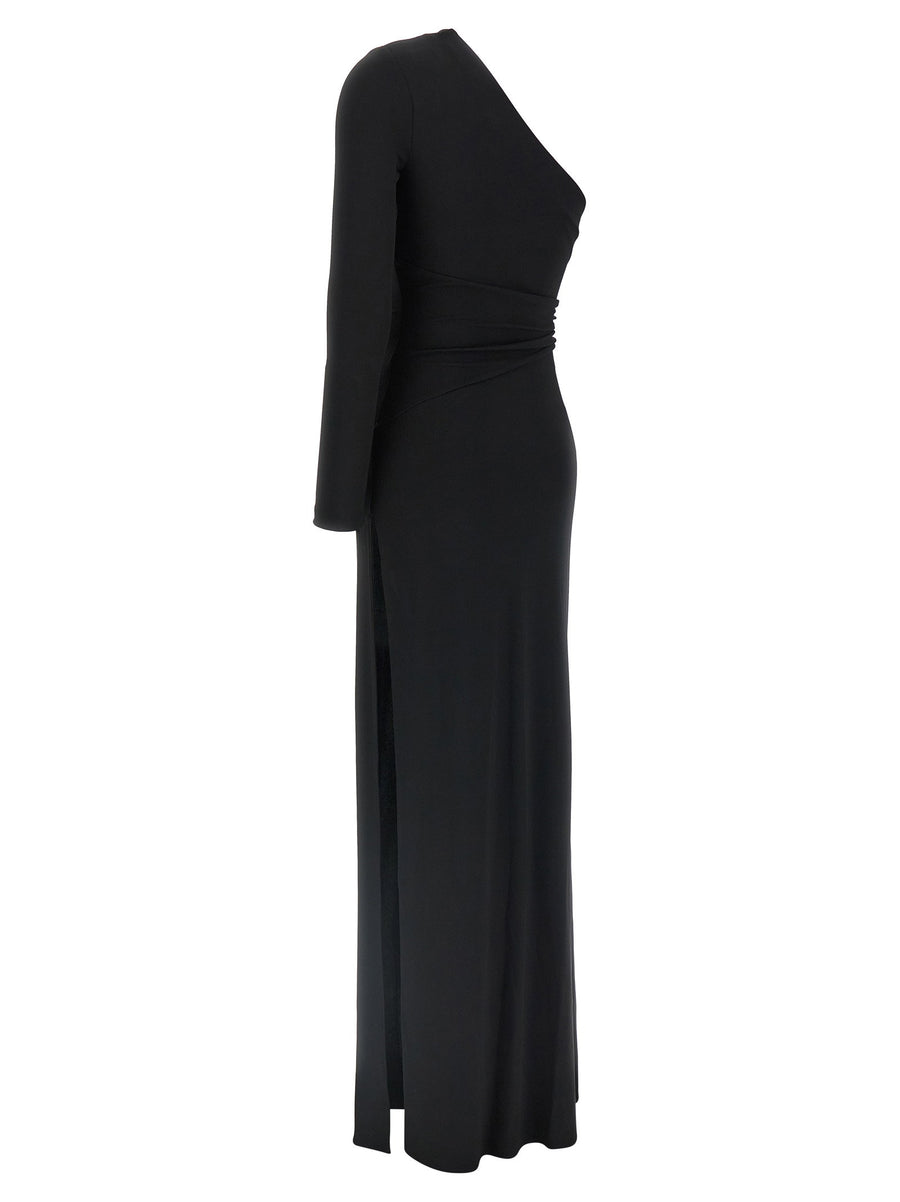 Elisabetta Franchi Red Carpet Gown One Shoulder Black Crepe Jersey Jewel Knot Detail For Women