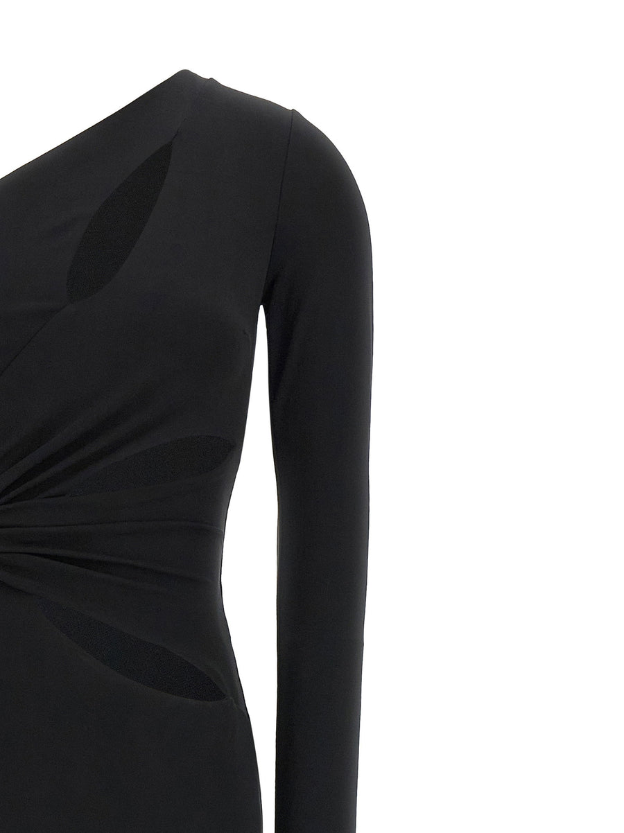 Elisabetta Franchi Red Carpet Gown One Shoulder Black Crepe Jersey Jewel Knot Detail For Women