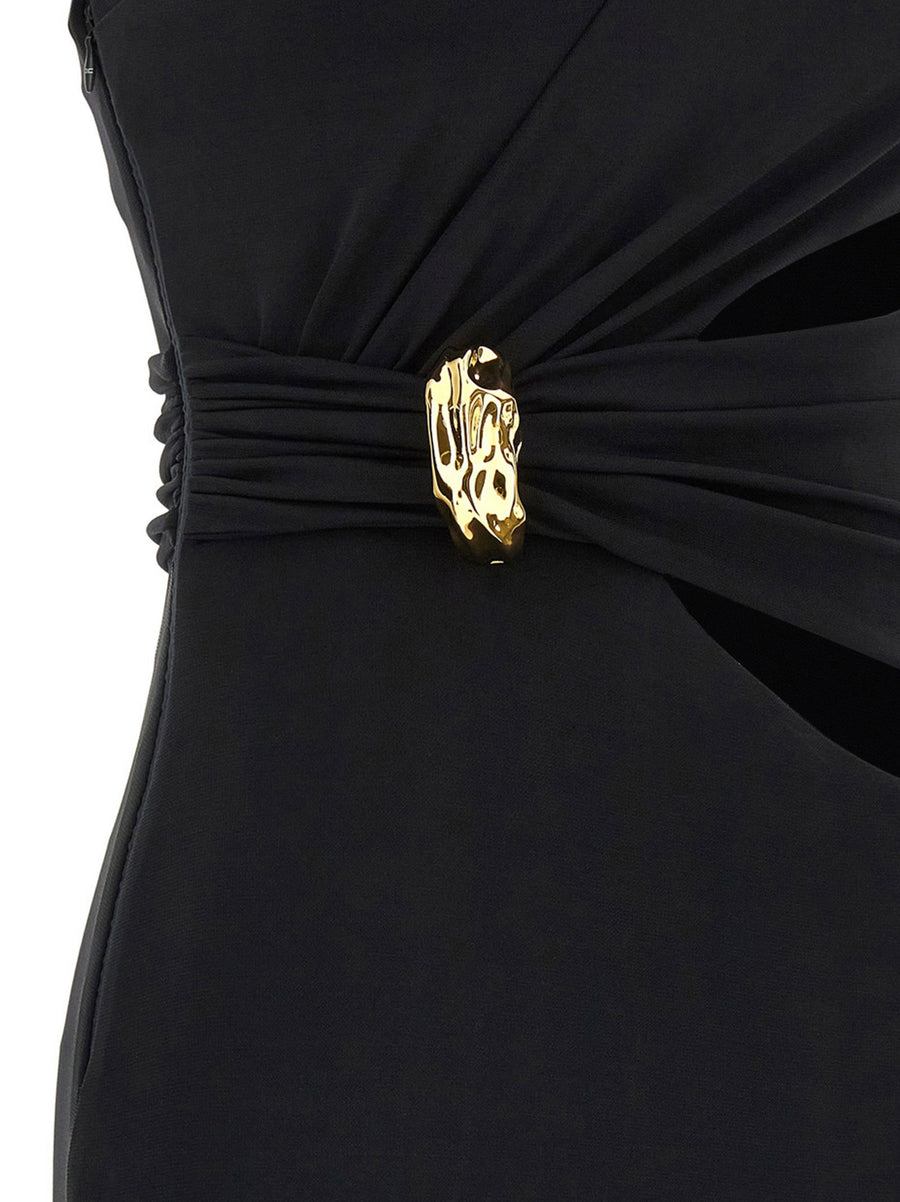 Elisabetta Franchi Red Carpet Gown One Shoulder Black Crepe Jersey Jewel Knot Detail For Women