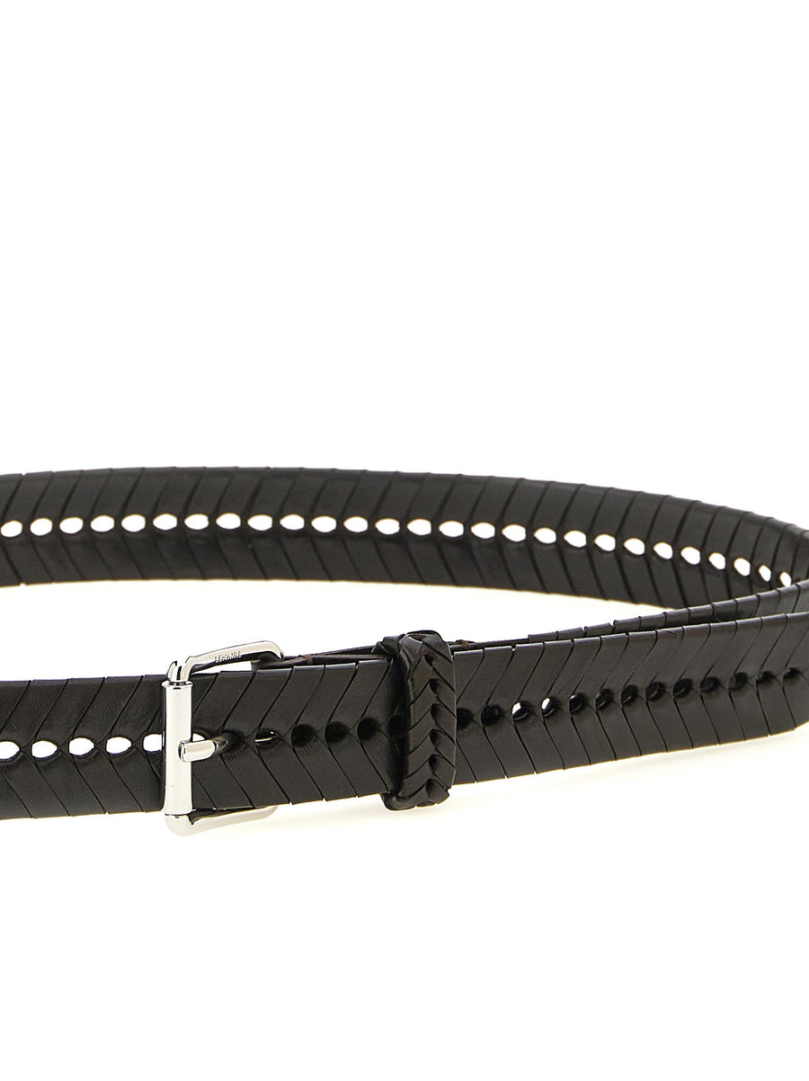 Lemaire Braided Calfskin Leather Belt Very Dark Brown With Metal Buckle