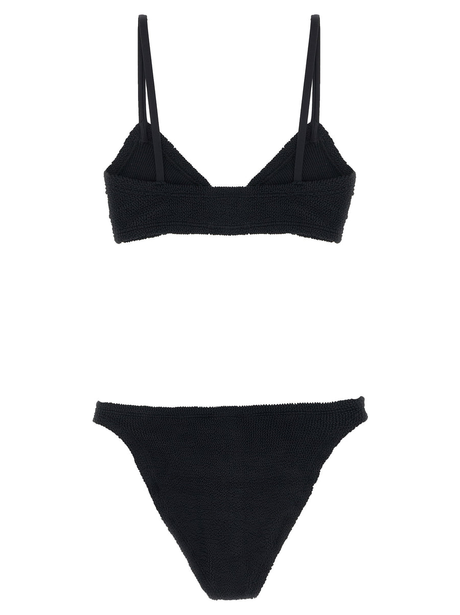 Hunza G Alicia Bikini Black Bralette Top With Crinkle Fabric And Full Support One Size For Women Vacation Ready
