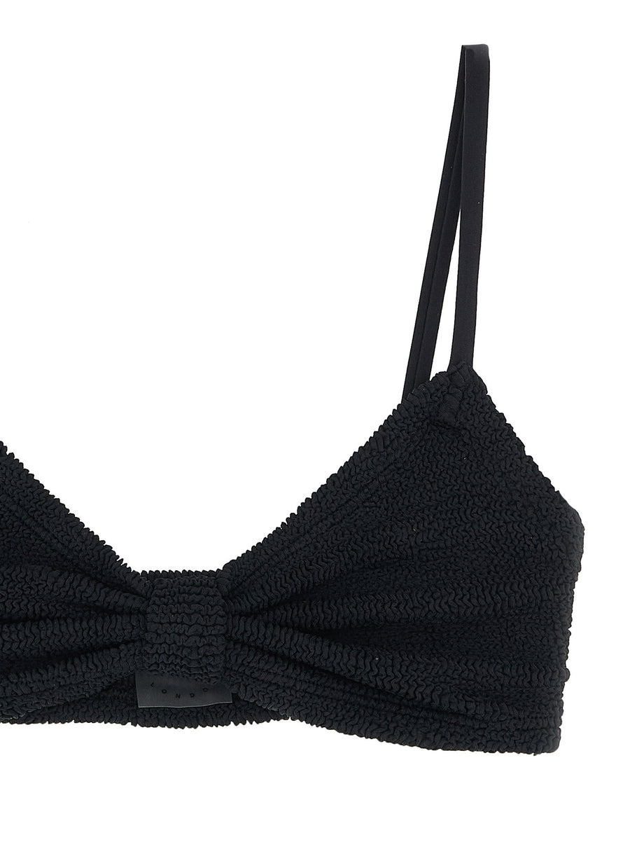 Hunza G Alicia Bikini Black Bralette Top With Crinkle Fabric And Full Support One Size For Women Vacation Ready
