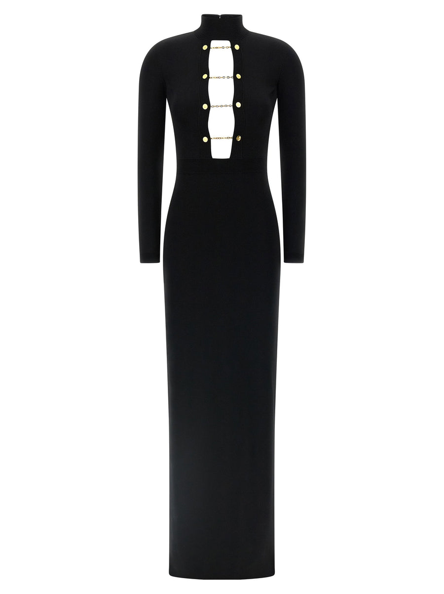 Elisabetta Franchi Red Carpet Dress For Women Black Viscose Knit With Metallic Accents And Cutouts