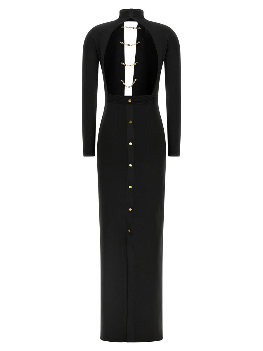 Elisabetta Franchi Red Carpet Dress For Women Black Viscose Knit With Metallic Accents And Cutouts
