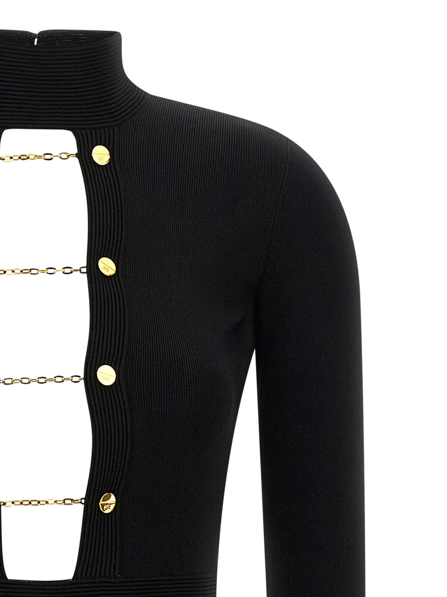 Elisabetta Franchi Red Carpet Dress For Women Black Viscose Knit With Metallic Accents And Cutouts