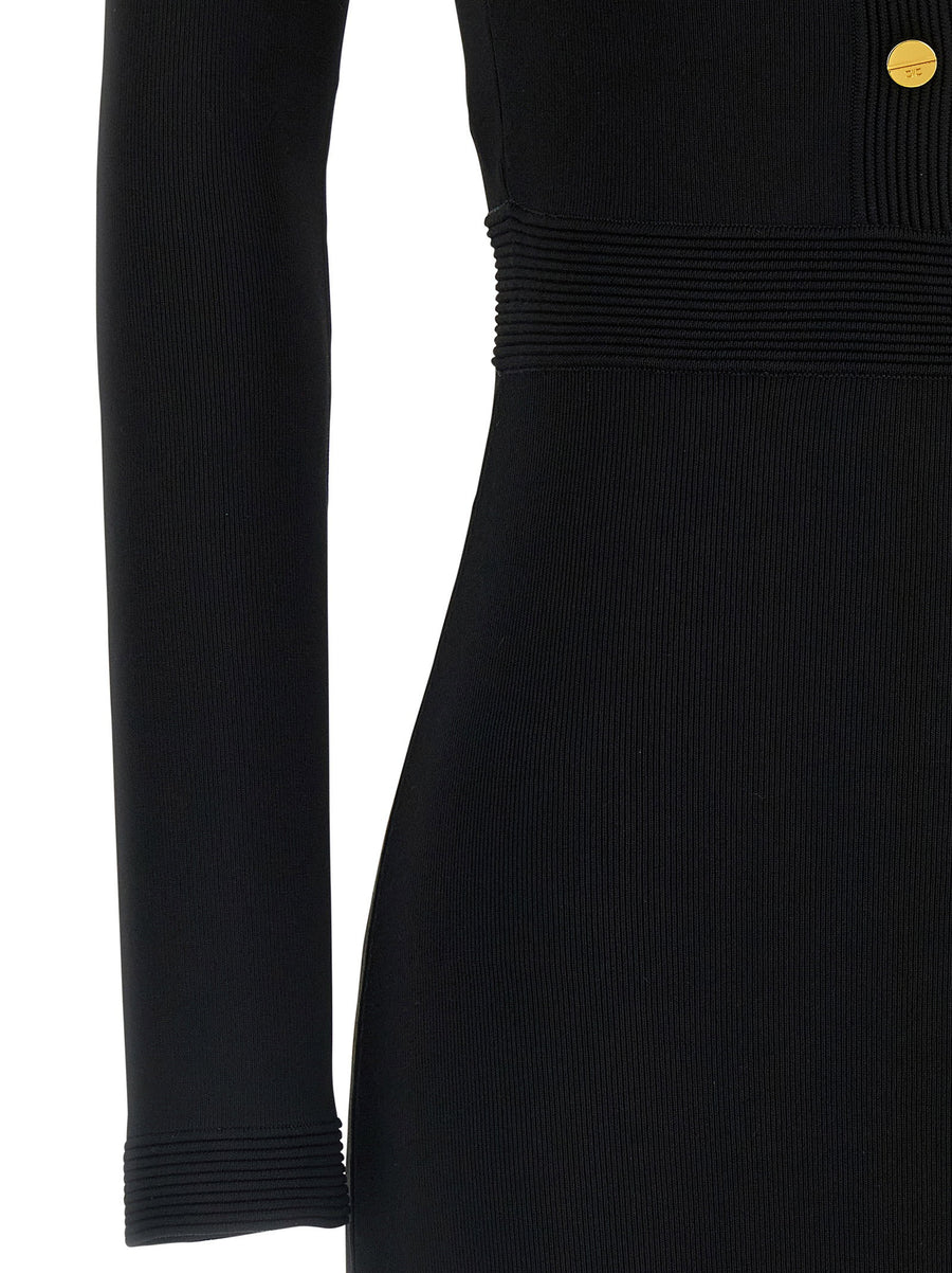 Elisabetta Franchi Red Carpet Dress For Women Black Viscose Knit With Metallic Accents And Cutouts