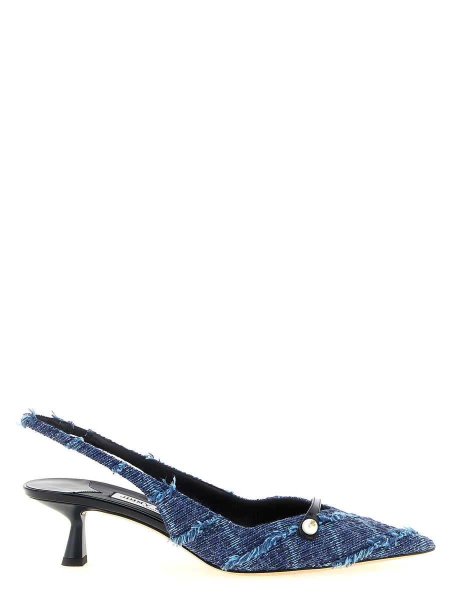 Jimmy Choo Amita Denim Slingback Pump Navy Frayed Edges