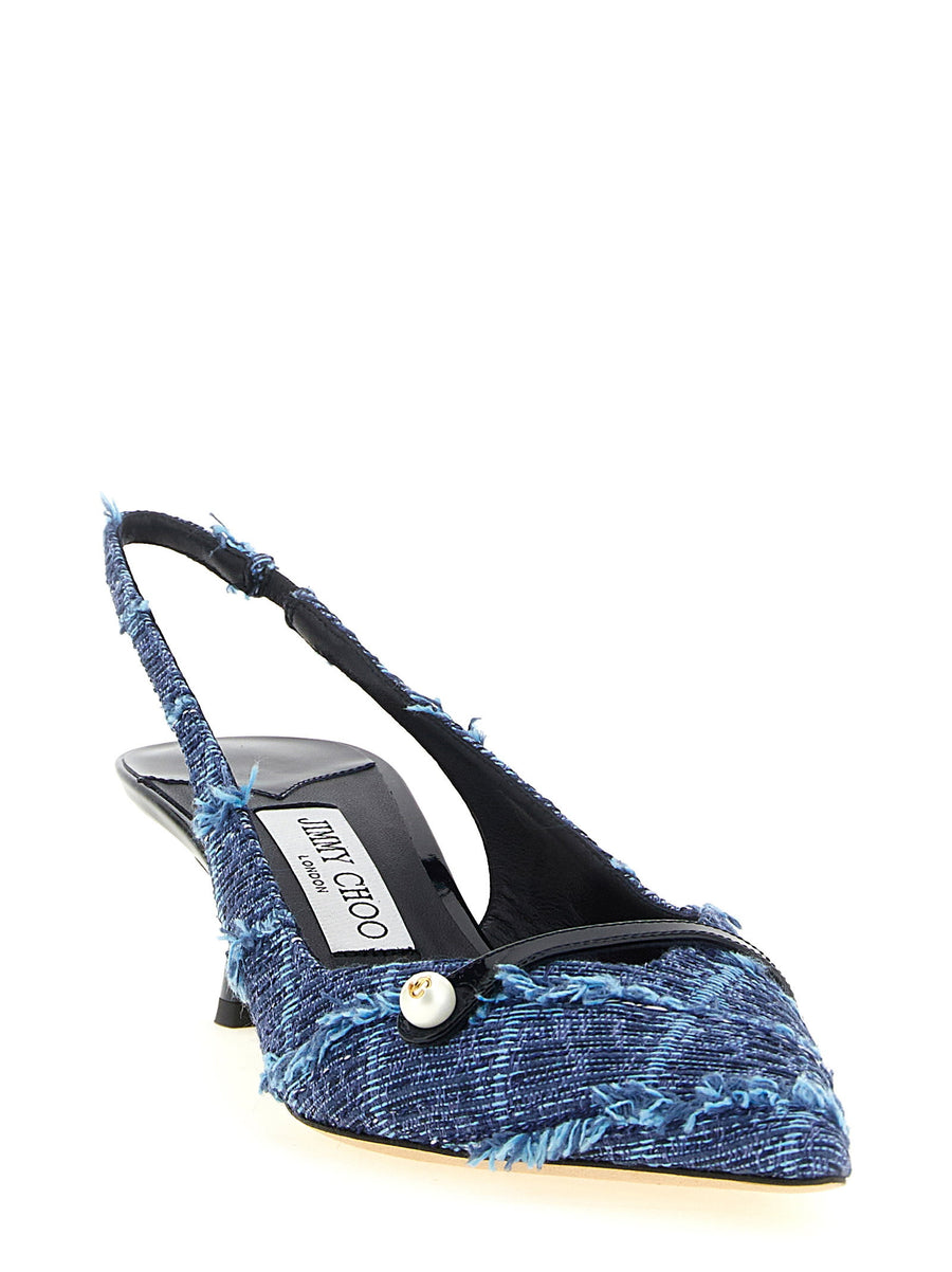 Jimmy Choo Amita Denim Slingback Pump Navy Frayed Edges