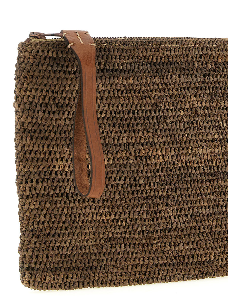 Ibeliv Ampy Crocheted Raffia Clutch With Leather Handle Zip Closure Handcrafted Elegant For Women