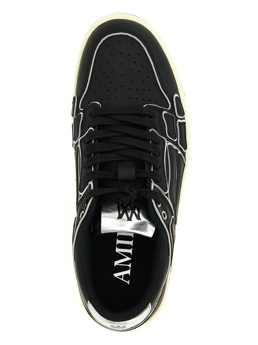 Amiri Skel Top Low Sneakers For Men Black Leather With Bones Detailing Luxury Streetwear