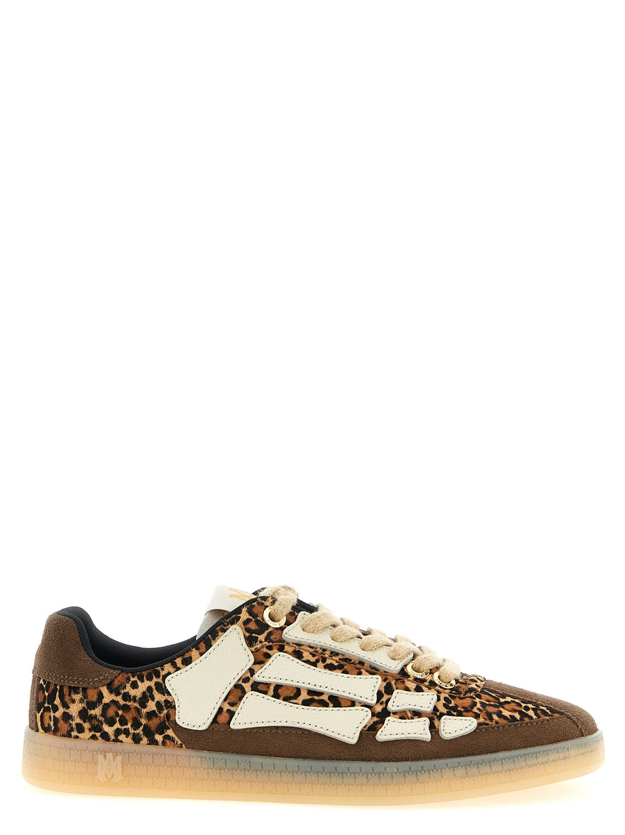 Amiri Leopard Pacific Bones Sneakers For Men Luxury Leather Suede Pony Hair With Bold Logo Accents