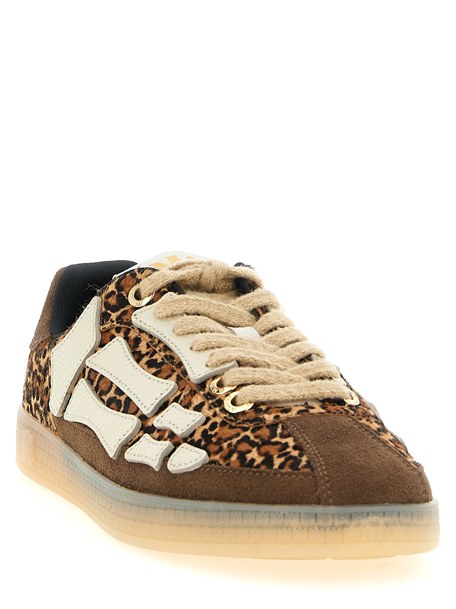 Amiri Leopard Pacific Bones Sneakers For Men Luxury Leather Suede Pony Hair With Bold Logo Accents