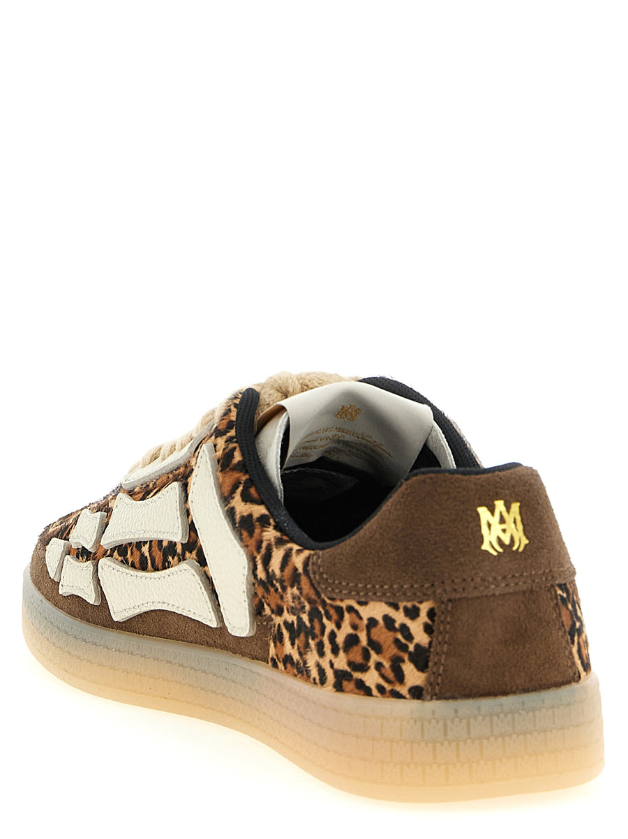 Amiri Leopard Pacific Bones Sneakers For Men Luxury Leather Suede Pony Hair With Bold Logo Accents