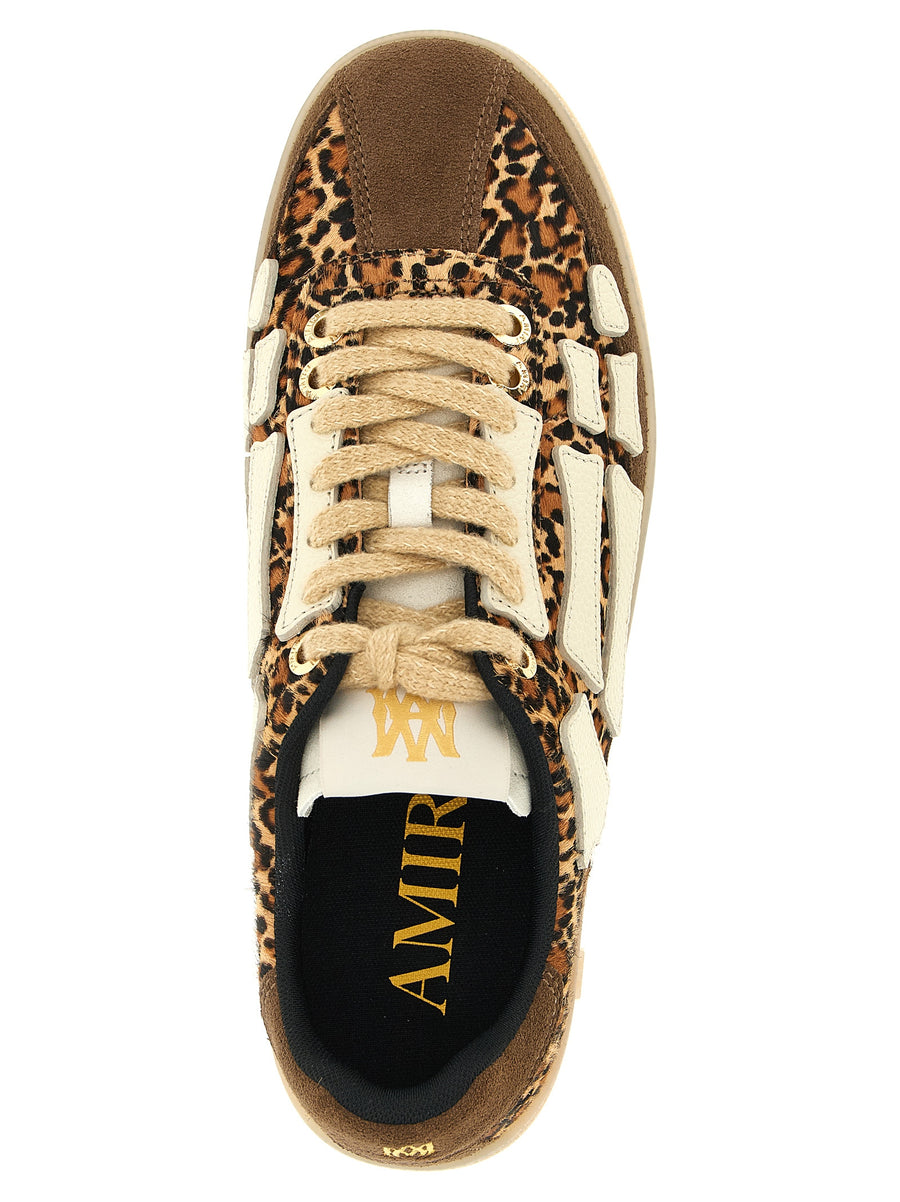 Amiri Leopard Pacific Bones Sneakers For Men Luxury Leather Suede Pony Hair With Bold Logo Accents