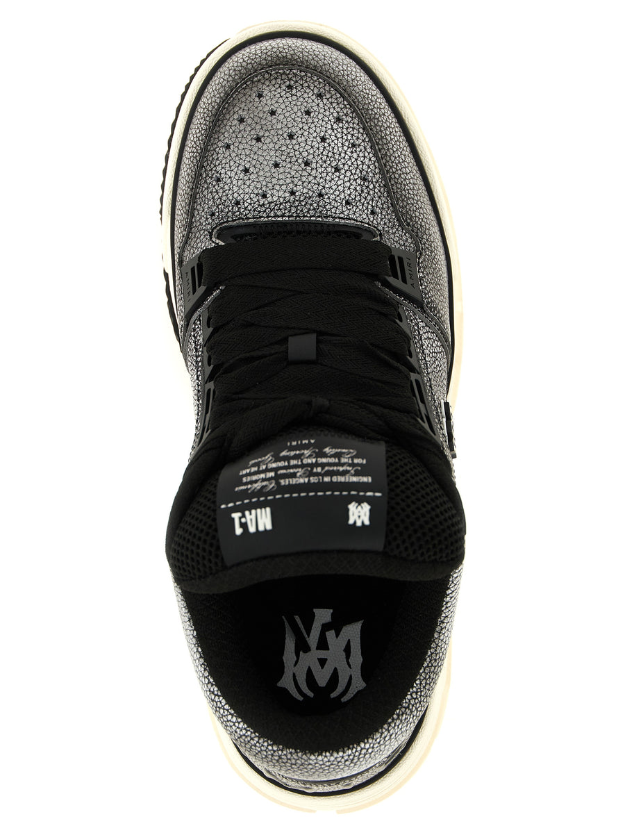 Amiri Ma-1 Sneakers Pebbled Leather Gray Hand Painted Luxury For Men Premium Streetwear Footwear