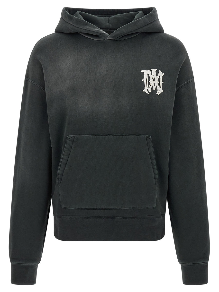 Amiri Hollywood Hoodie For Men Luxury Brished Cotton Sunfaded With Felt Patches Kangaroo Pocket