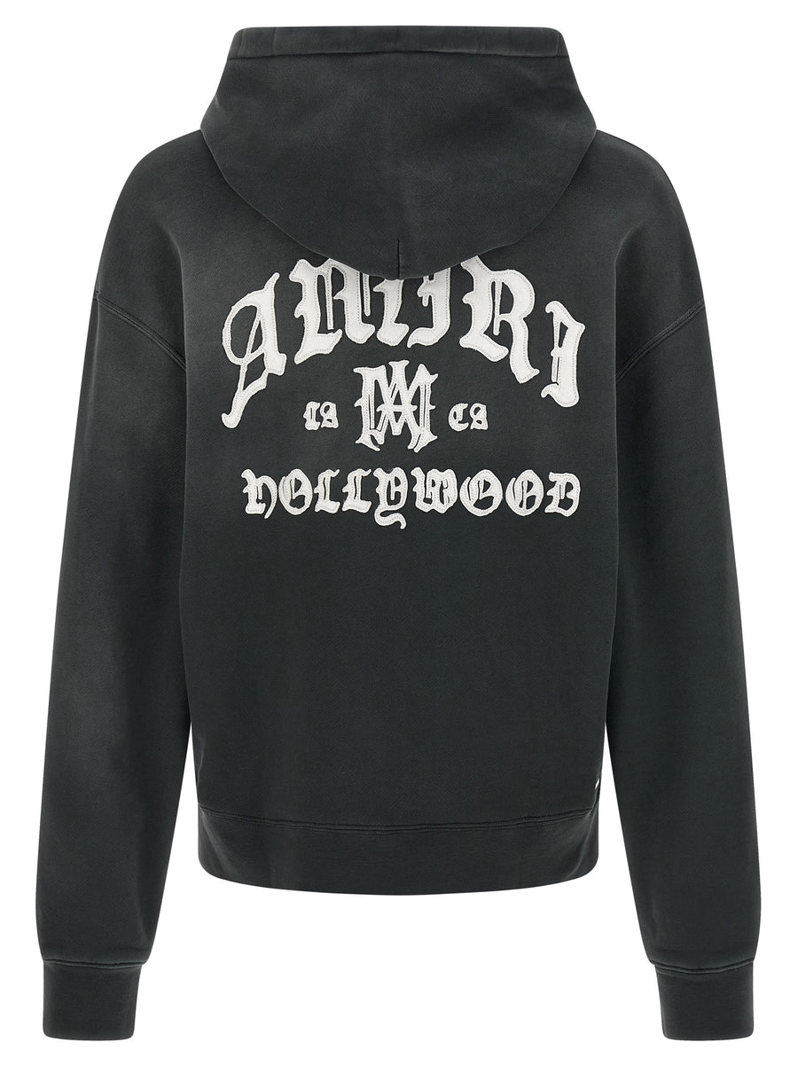 Amiri Hollywood Hoodie For Men Luxury Brished Cotton Sunfaded With Felt Patches Kangaroo Pocket