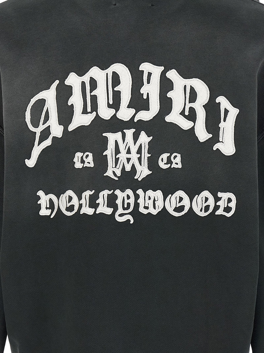 Amiri Hollywood Hoodie For Men Luxury Brished Cotton Sunfaded With Felt Patches Kangaroo Pocket