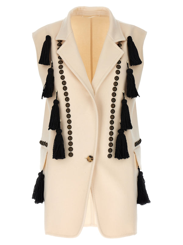 Max Mara Arco Waistcoat Premium Wool Cashmere Vest For Women With Tassel Stud Detail Polished Everyday