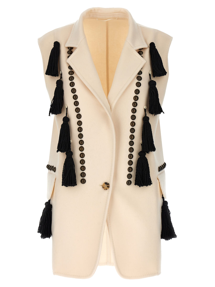 Max Mara Arco Waistcoat Premium Wool Cashmere Vest For Women With Tassel Stud Detail Polished Everyday