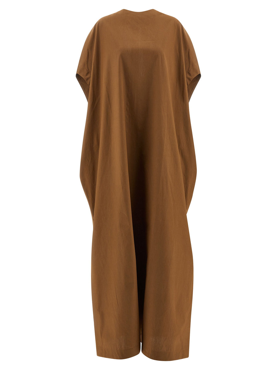 Armarium Nicla Dress Caftan Style Long Dress For Women In Brown Cotton Poplin All Day Comfort Back Tie Pockets