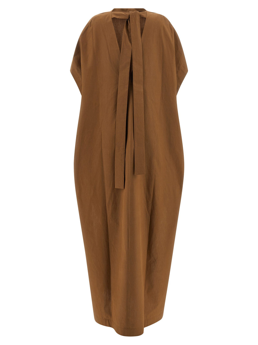 Armarium Nicla Dress Caftan Style Long Dress For Women In Brown Cotton Poplin All Day Comfort Back Tie Pockets