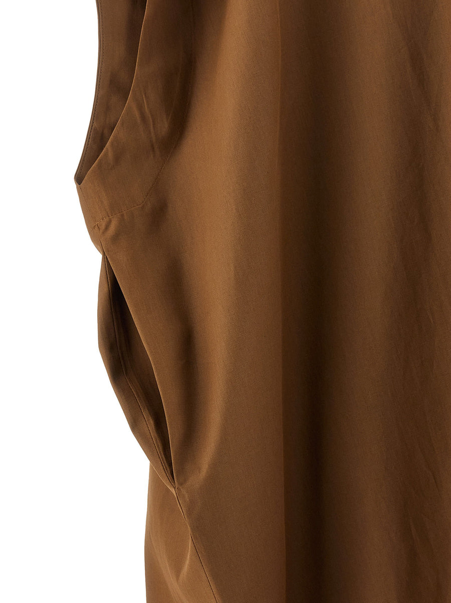 Armarium Nicla Dress Caftan Style Long Dress For Women In Brown Cotton Poplin All Day Comfort Back Tie Pockets
