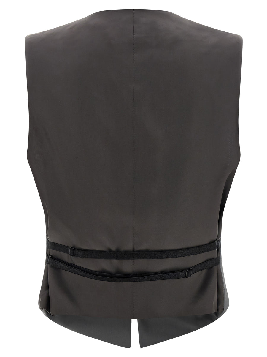 Armarium Guia Vest Gray Wool Cupro Blend V Neck Concealed Closure Satin Back For Women