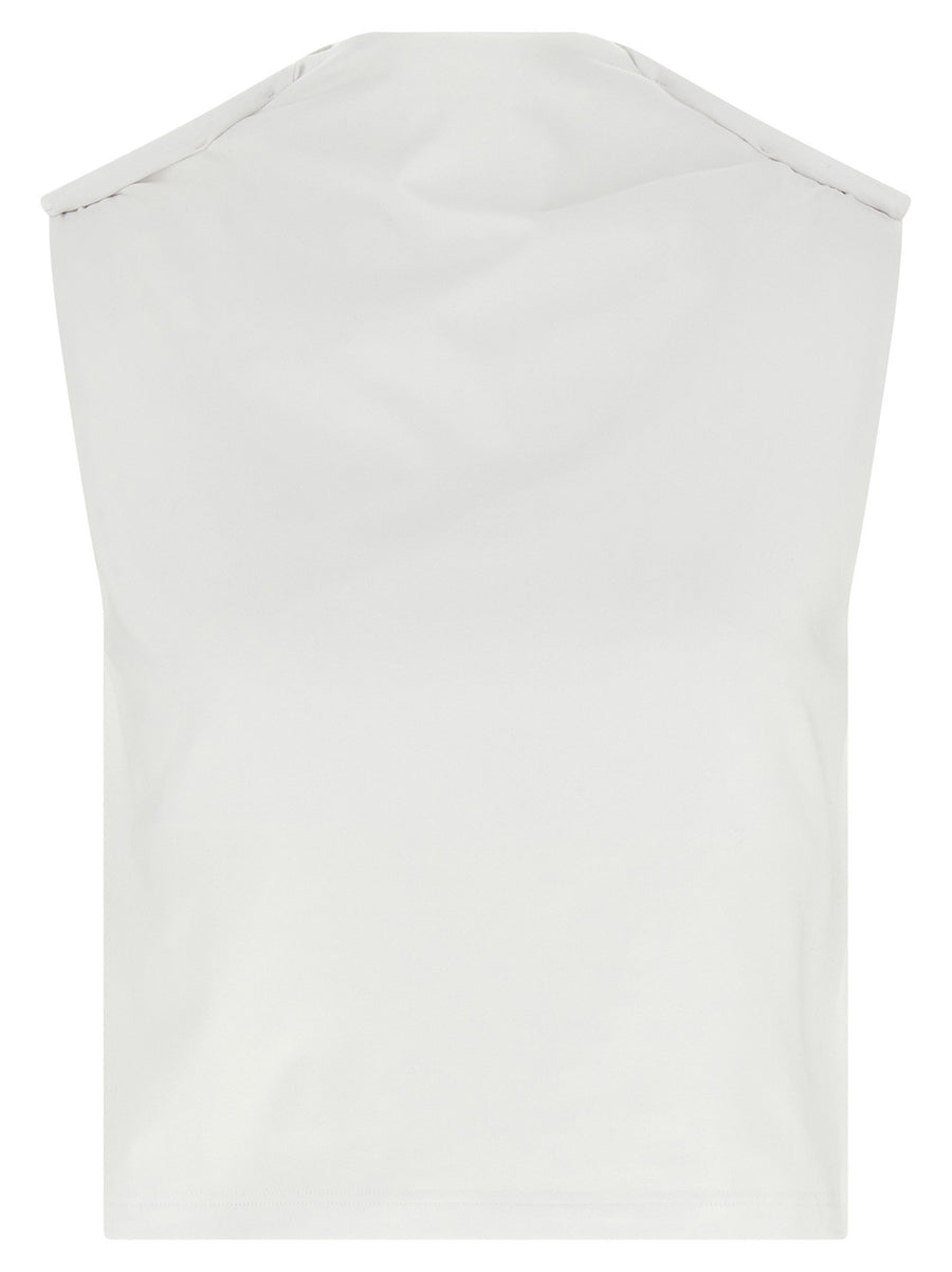 Armarium Glenda Top For Women White Melange Cotton Jersey With Twisted Shoulder Boat Neck Refined Daywear