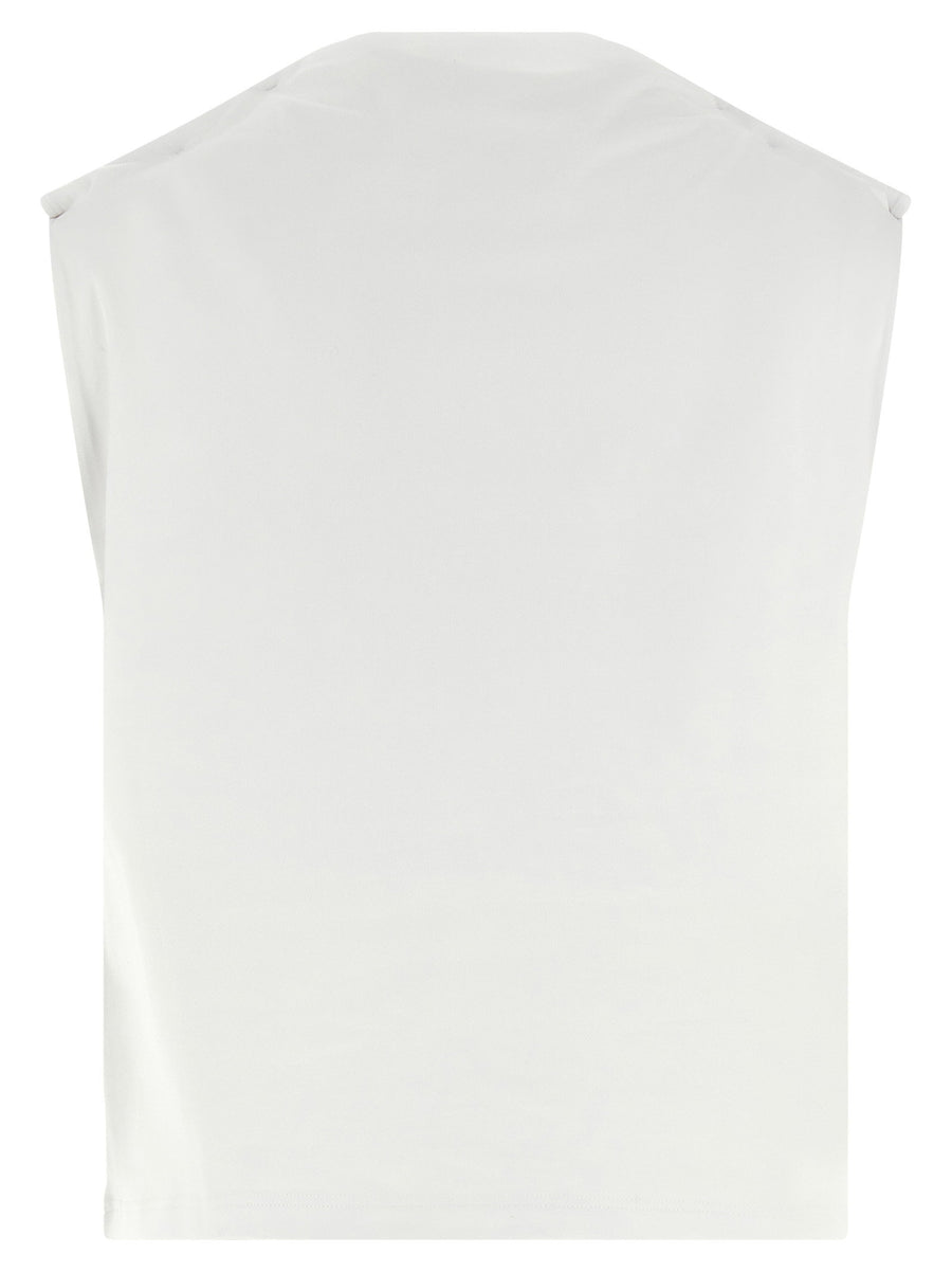 Armarium Glenda Top For Women White Melange Cotton Jersey With Twisted Shoulder Boat Neck Refined Daywear