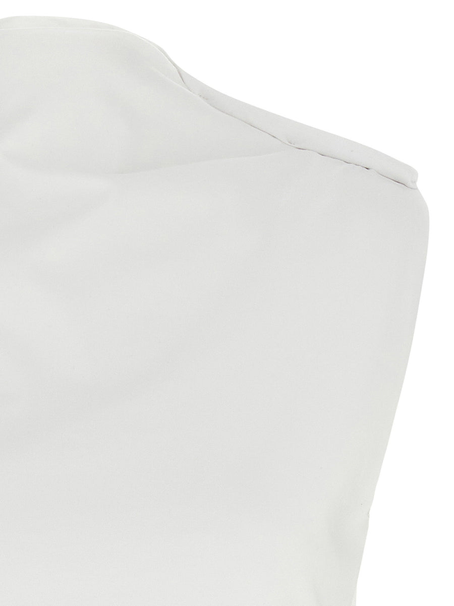 Armarium Glenda Top For Women White Melange Cotton Jersey With Twisted Shoulder Boat Neck Refined Daywear