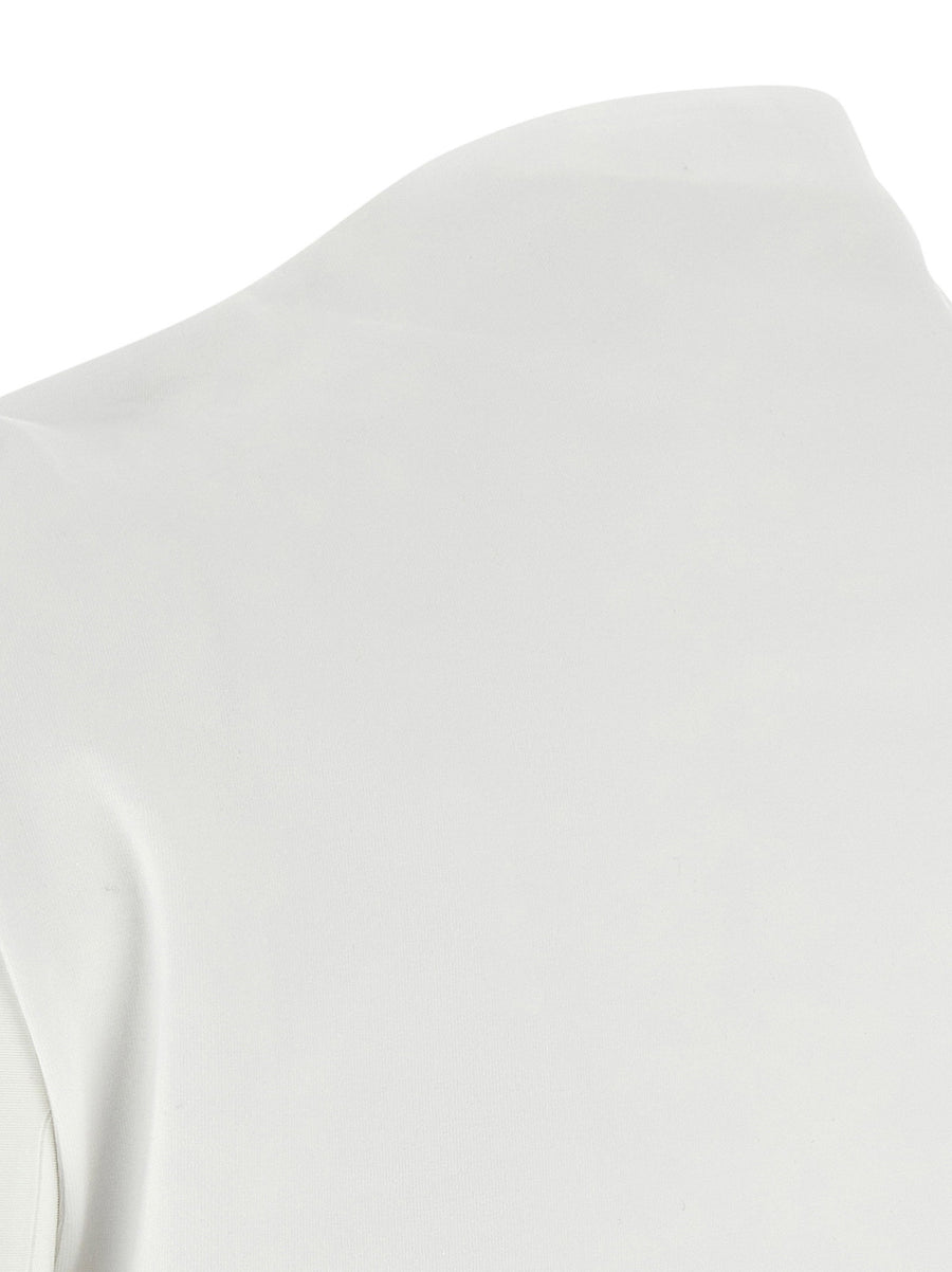 Armarium Glenda Top For Women White Melange Cotton Jersey With Twisted Shoulder Boat Neck Refined Daywear