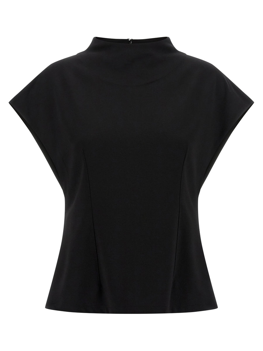 Armarium Sia Top For Women Luxurious Black Viscose-Nylon Blend Flared Silhouette With Back Zip