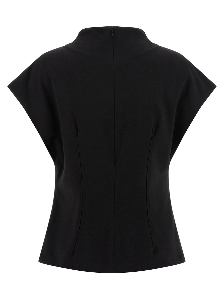 Armarium Sia Top For Women Luxurious Black Viscose-Nylon Blend Flared Silhouette With Back Zip