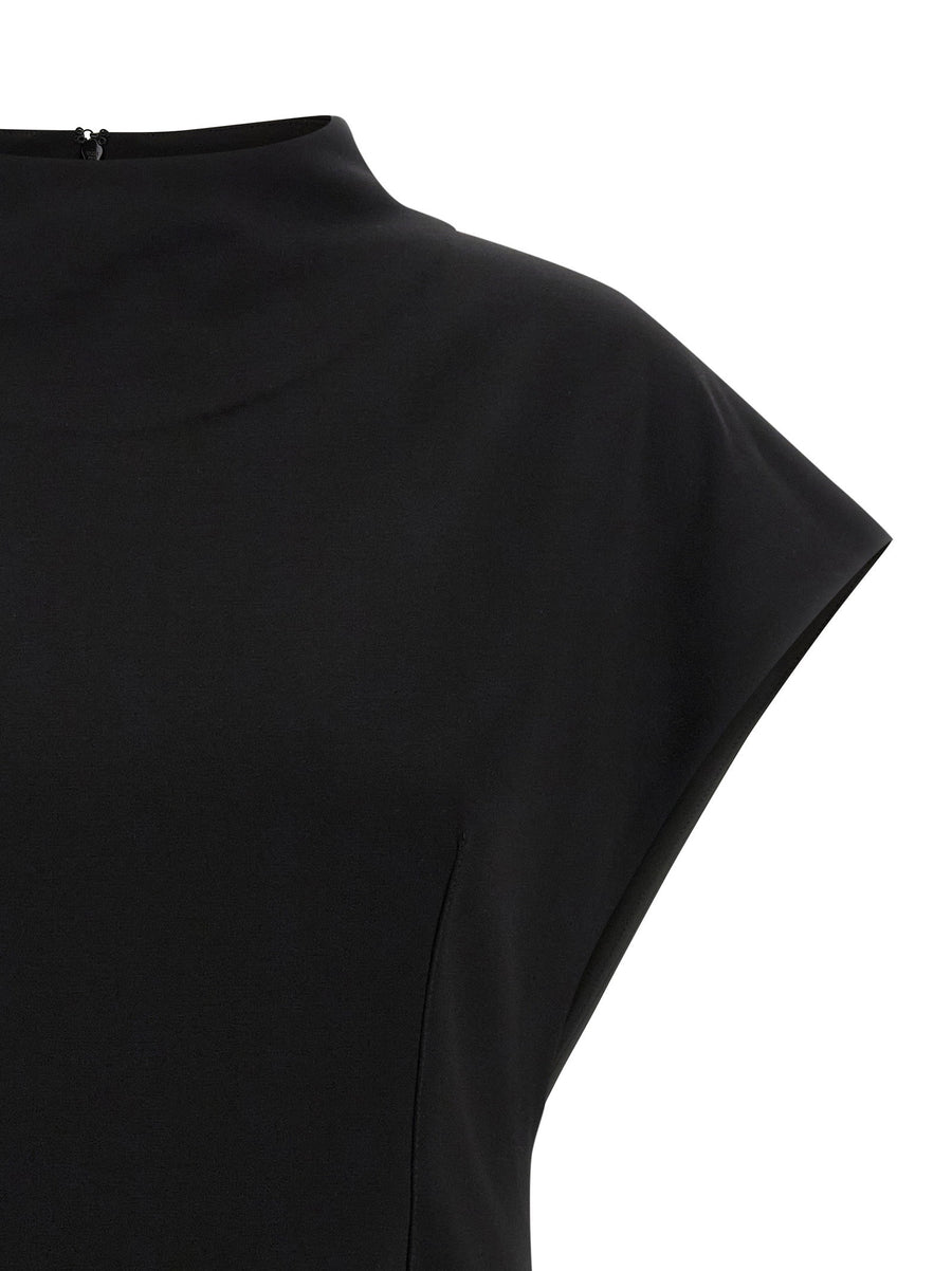 Armarium Sia Top For Women Luxurious Black Viscose-Nylon Blend Flared Silhouette With Back Zip