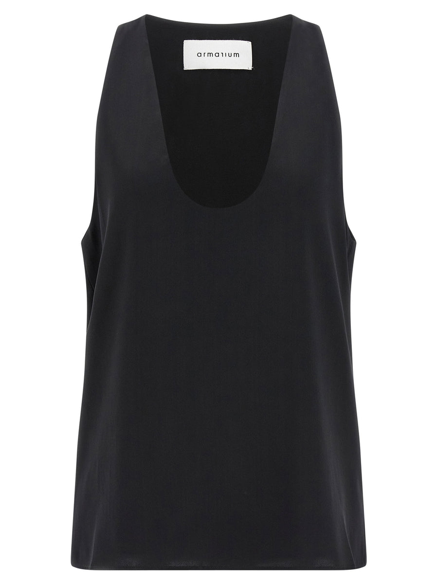 Armarium Silk Satin Bianca Top For Women Deep Front Neckline Day To Night Luxury