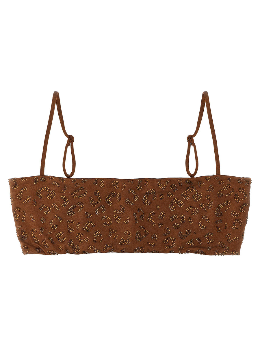 MC2 Saint Barth Athena Brown Bikini Top For Women With Rhinestones Sparkling Band Style Stretch Comfort
