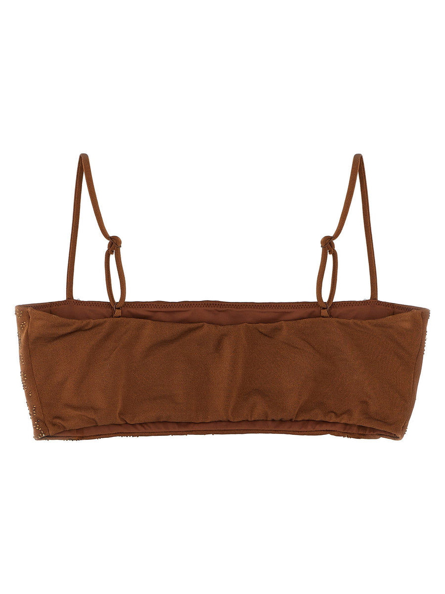 MC2 Saint Barth Athena Brown Bikini Top For Women With Rhinestones Sparkling Band Style Stretch Comfort