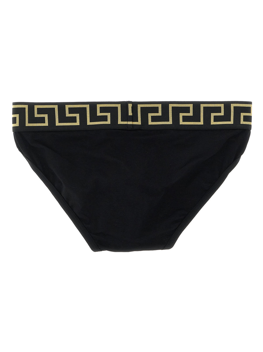 Versace Greca 2 Pack Black Cotton Briefs Set Elastane For Men