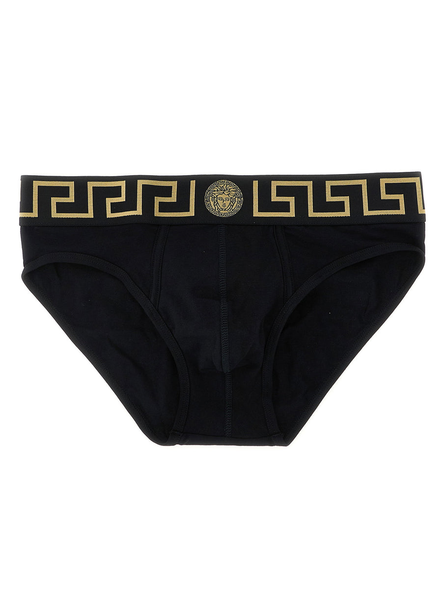Versace 2 Pack Briefs With Greca Pattern Black Cotton Elastane