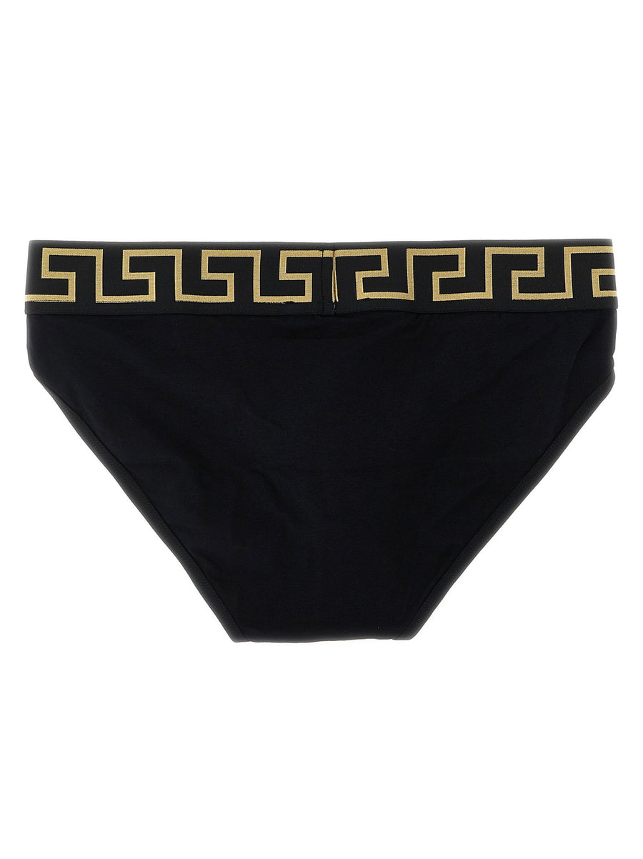 Versace 2 Pack Briefs With Greca Pattern Black Cotton Elastane