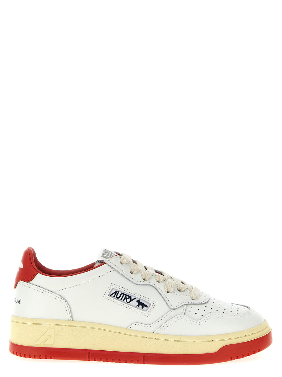 Autry X Maison Kitsuné Medalist Low Sneakers Red Goat Leather Luxury