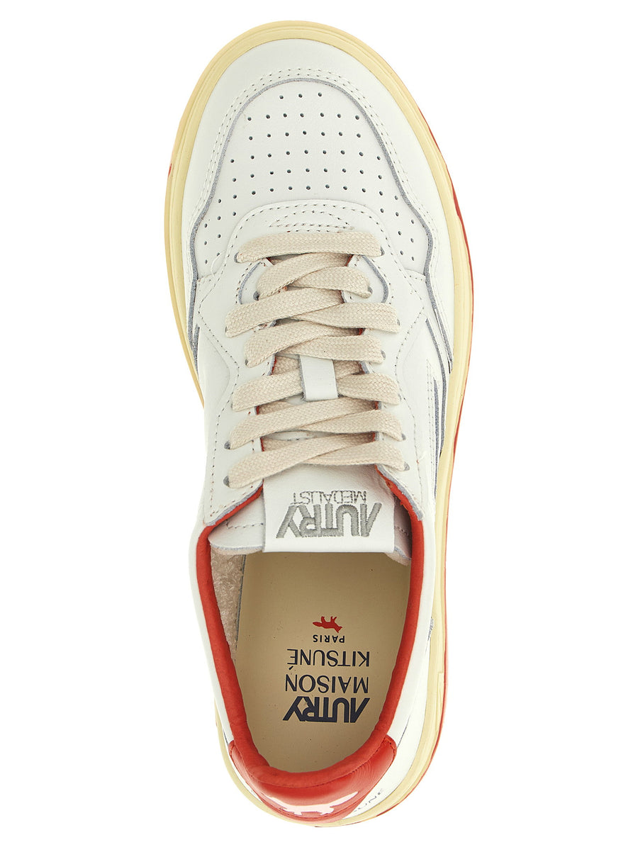 Autry X Maison Kitsuné Medalist Low Sneakers Red Goat Leather Luxury