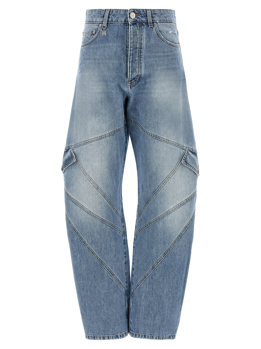 Amiri Panel Jeans for Women Luxurious Light Blue Cotton Denim With Panel Construction and Barrel Silhouette