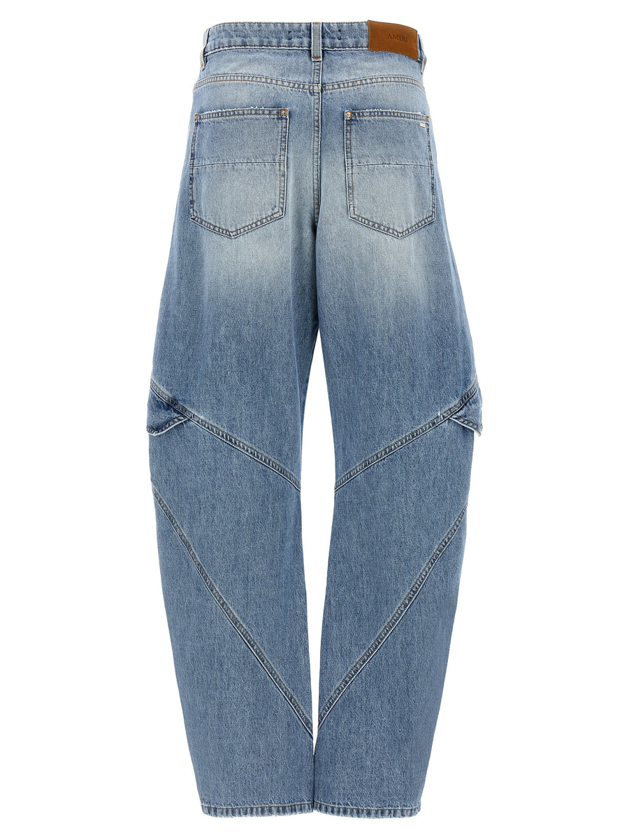 Amiri Panel Jeans for Women Luxurious Light Blue Cotton Denim With Panel Construction and Barrel Silhouette