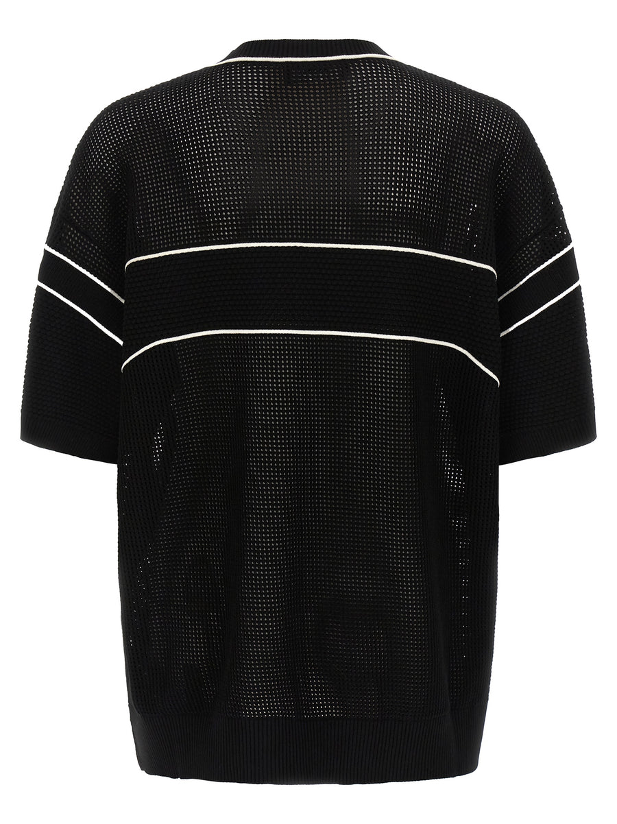 Premium Amiri Sport T Shirt Women Embroidered V Neck Black Viscose Mesh Top With Dropped Shoulders