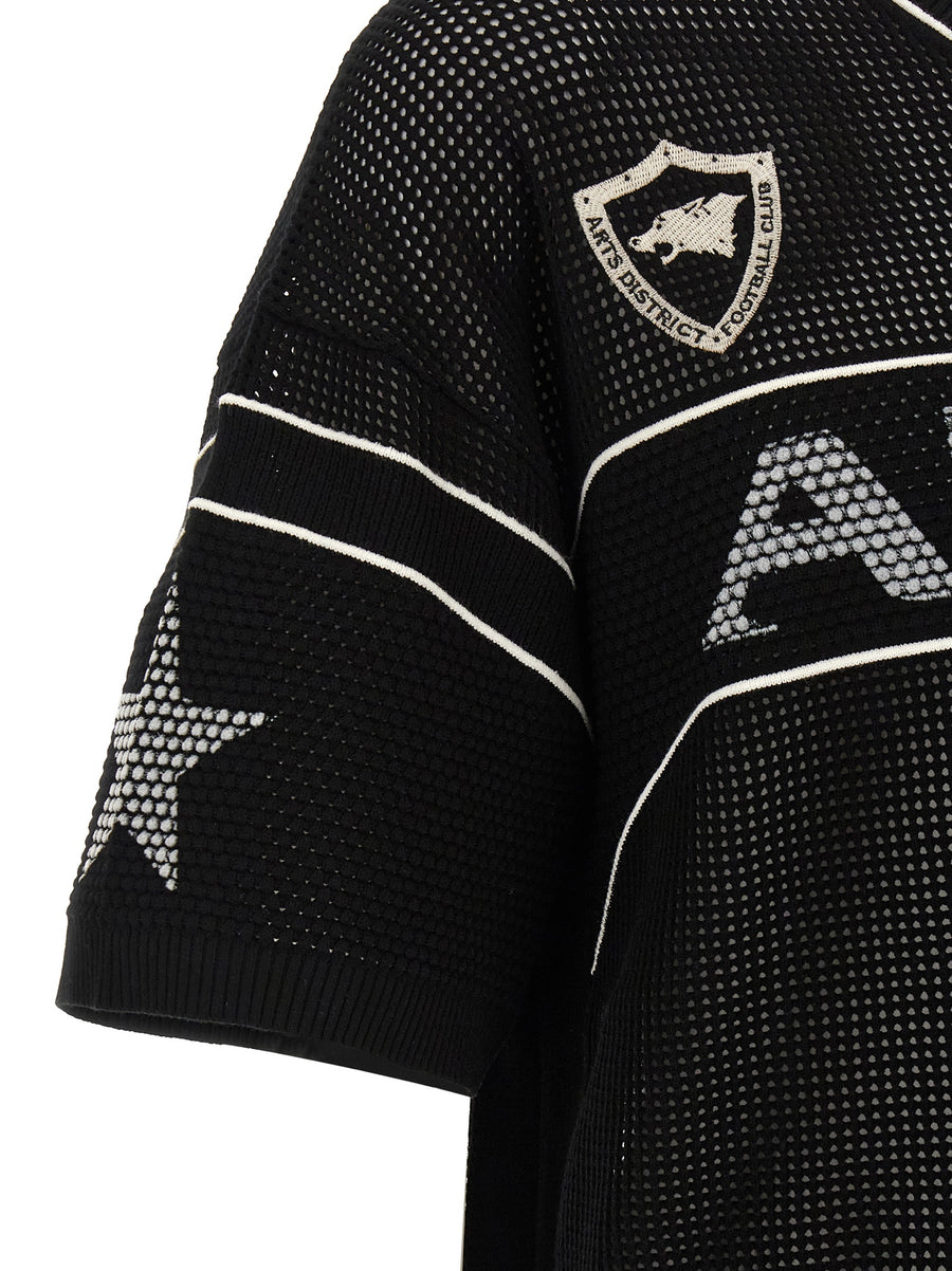 Premium Amiri Sport T Shirt Women Embroidered V Neck Black Viscose Mesh Top With Dropped Shoulders