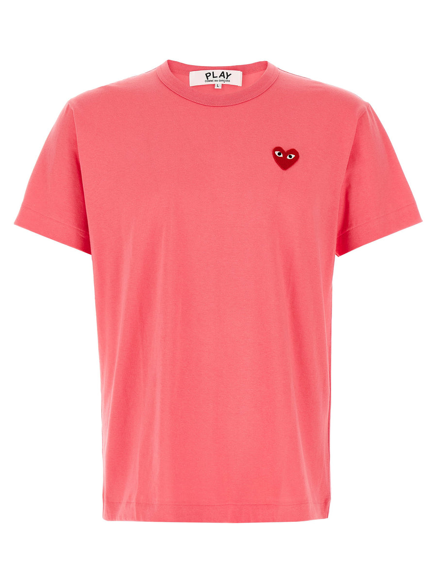 Comme Des Garçons Play Pink Logo Patch Cotton T Shirt Women