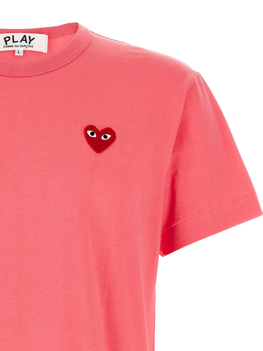 Comme Des Garçons Play Pink Logo Patch Cotton T Shirt Women