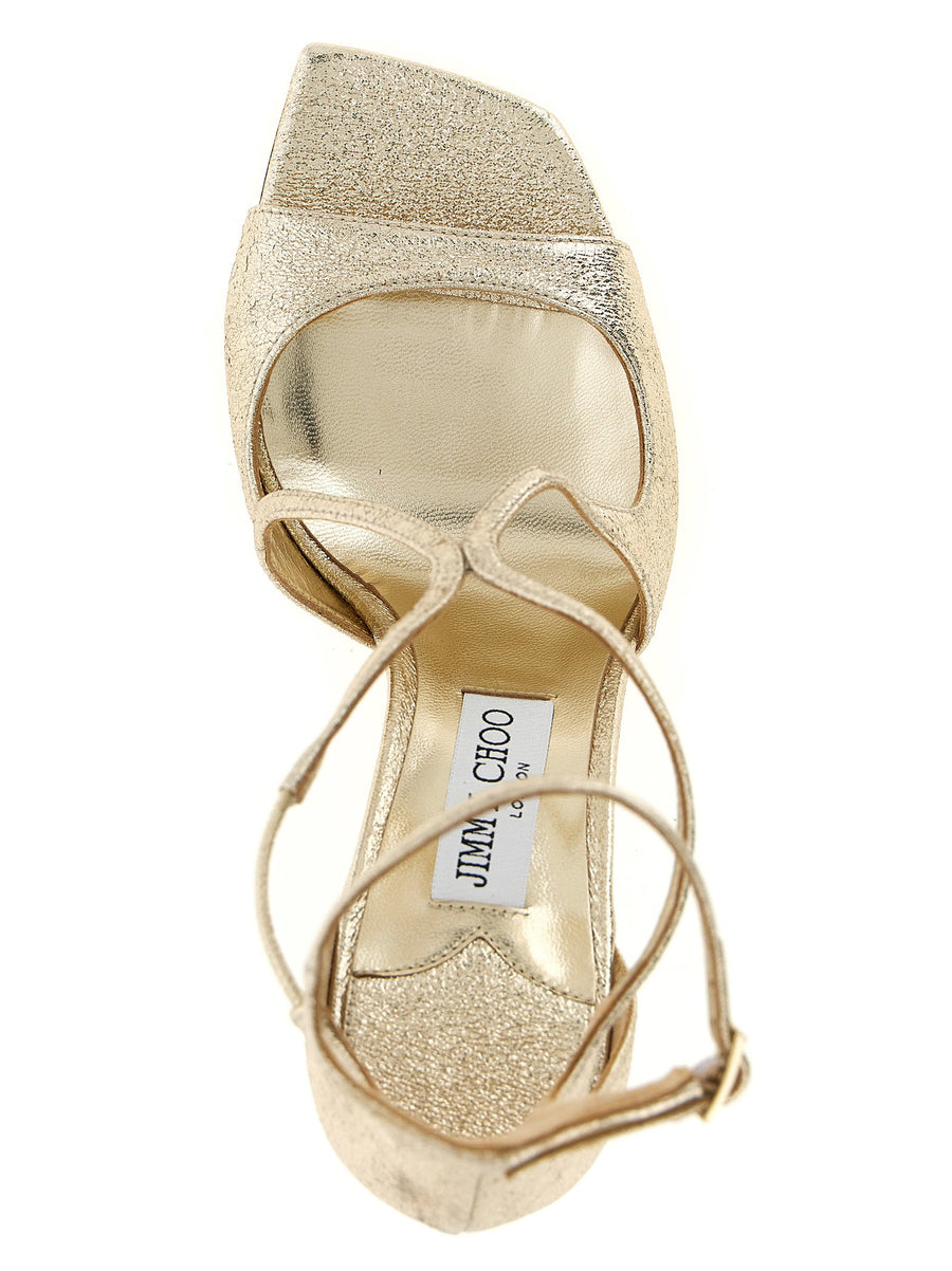 Jimmy Choo Azia Gold Sandals Open Square Toe Stiletto Heel For Women Luxury Glamour